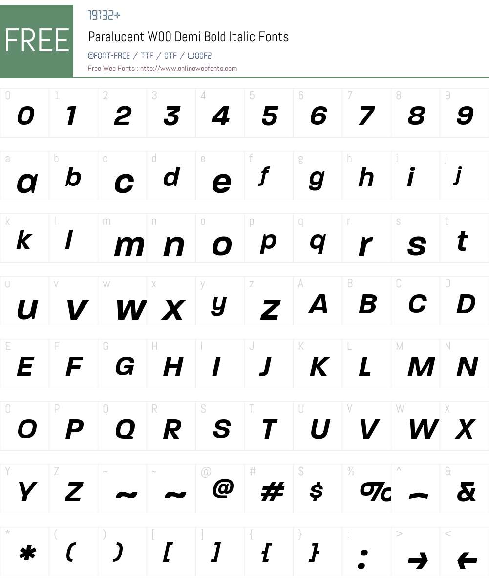 ParalucentW00-DemiBoldIt Font Screenshots