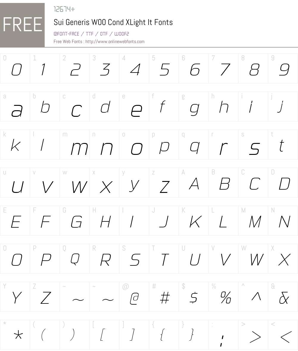 SuiGenerisW00-CondXLightIt Font Screenshots