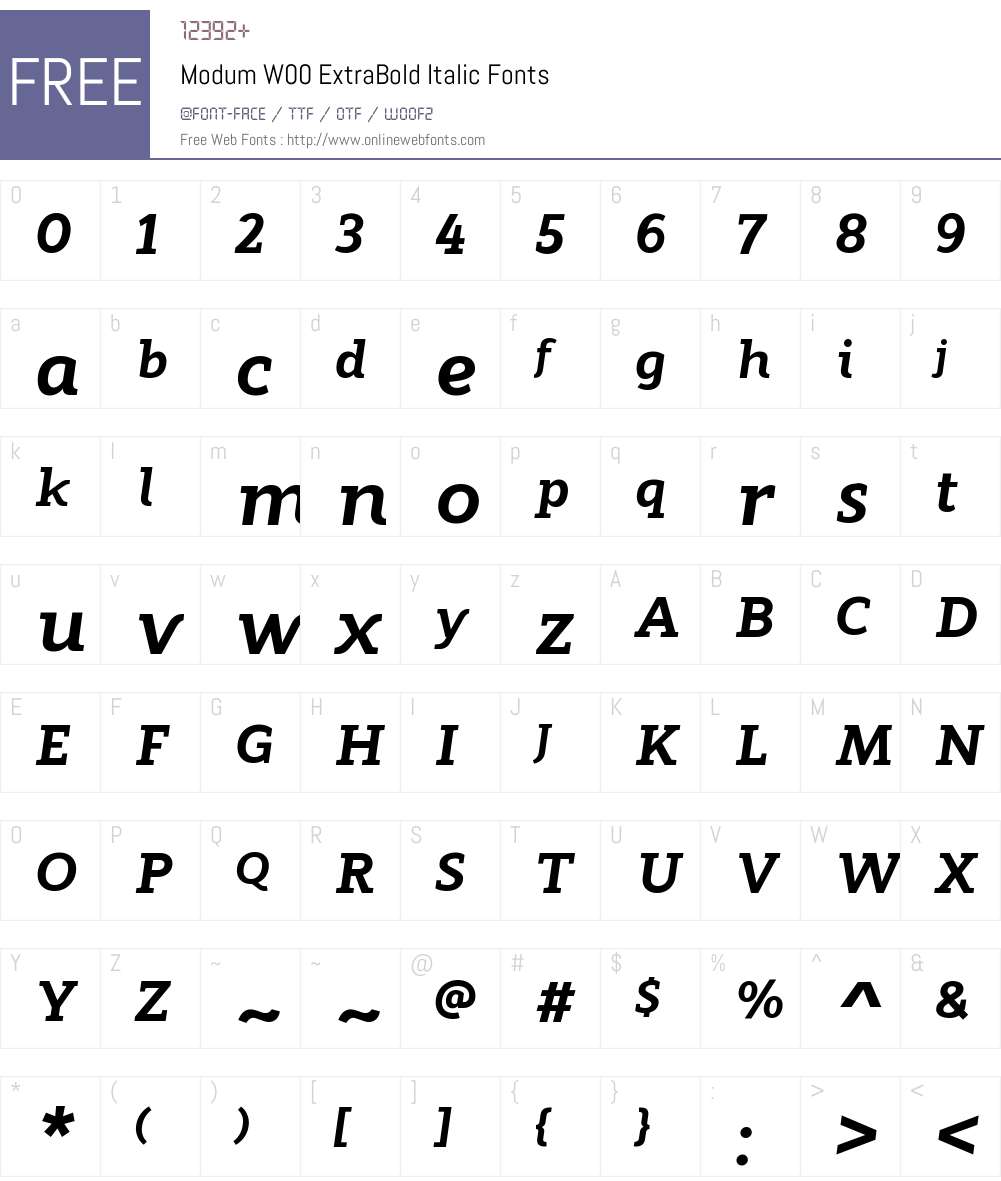ModumW00-ExtraBoldItalic Font Screenshots
