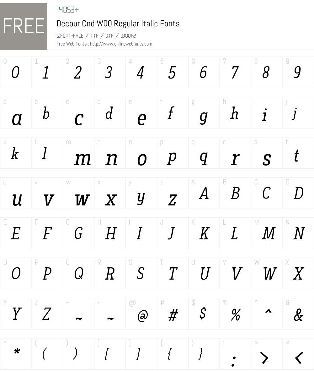 DecourCndW00-RegularItalic Font Screenshots