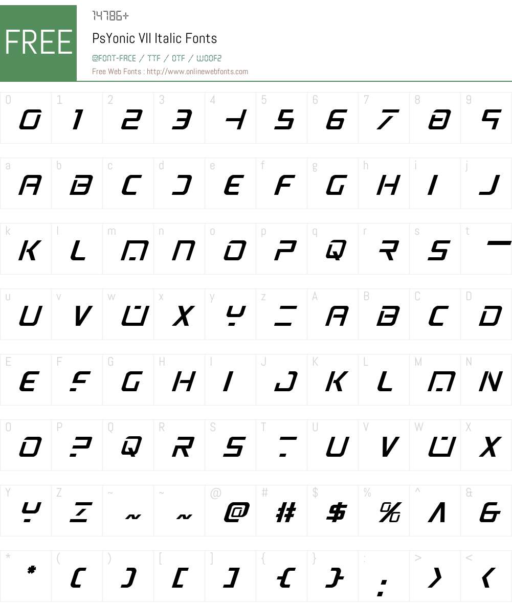 PsYonic VII Italic Font Screenshots