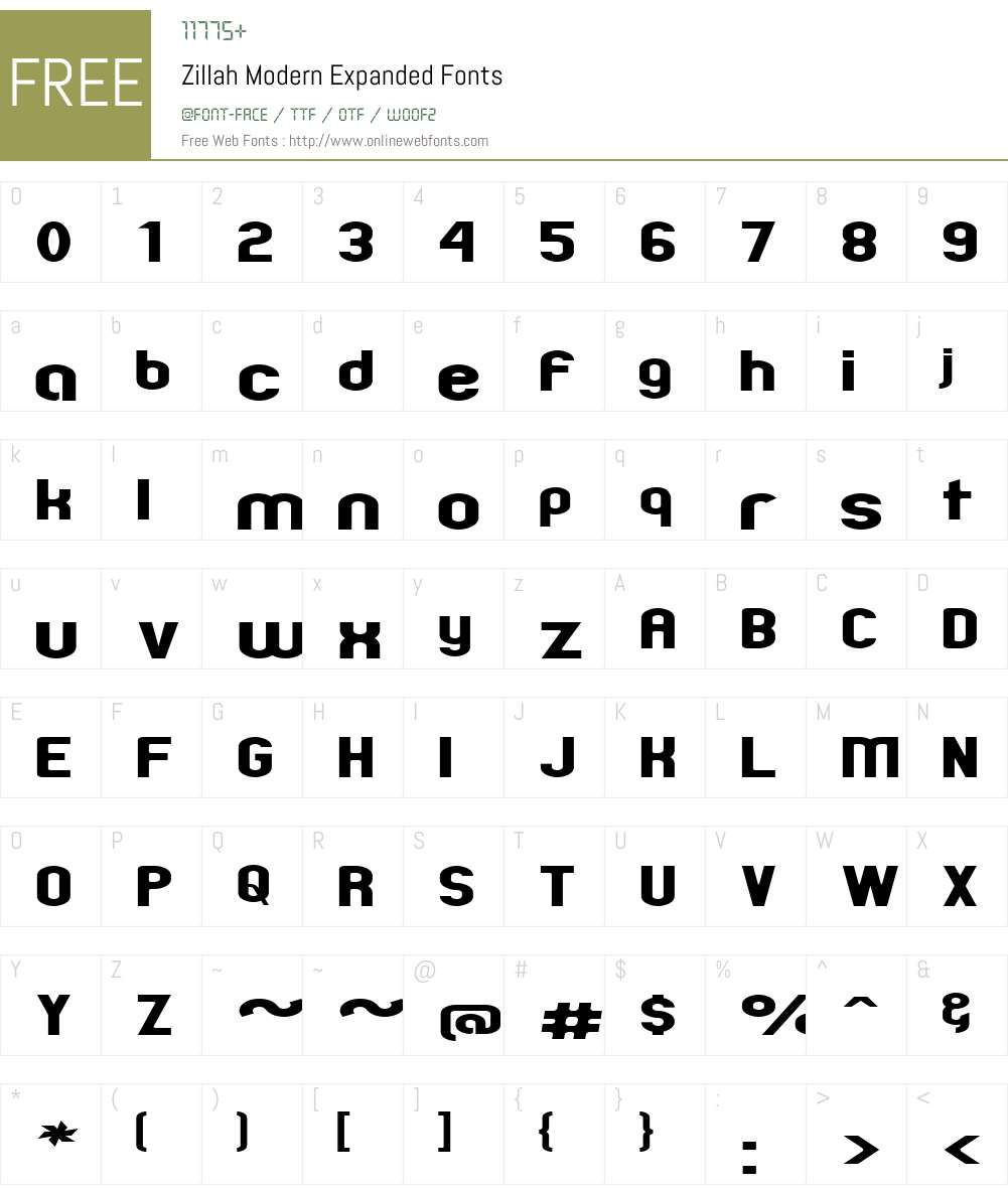Zillah Modern Expanded Font Screenshots