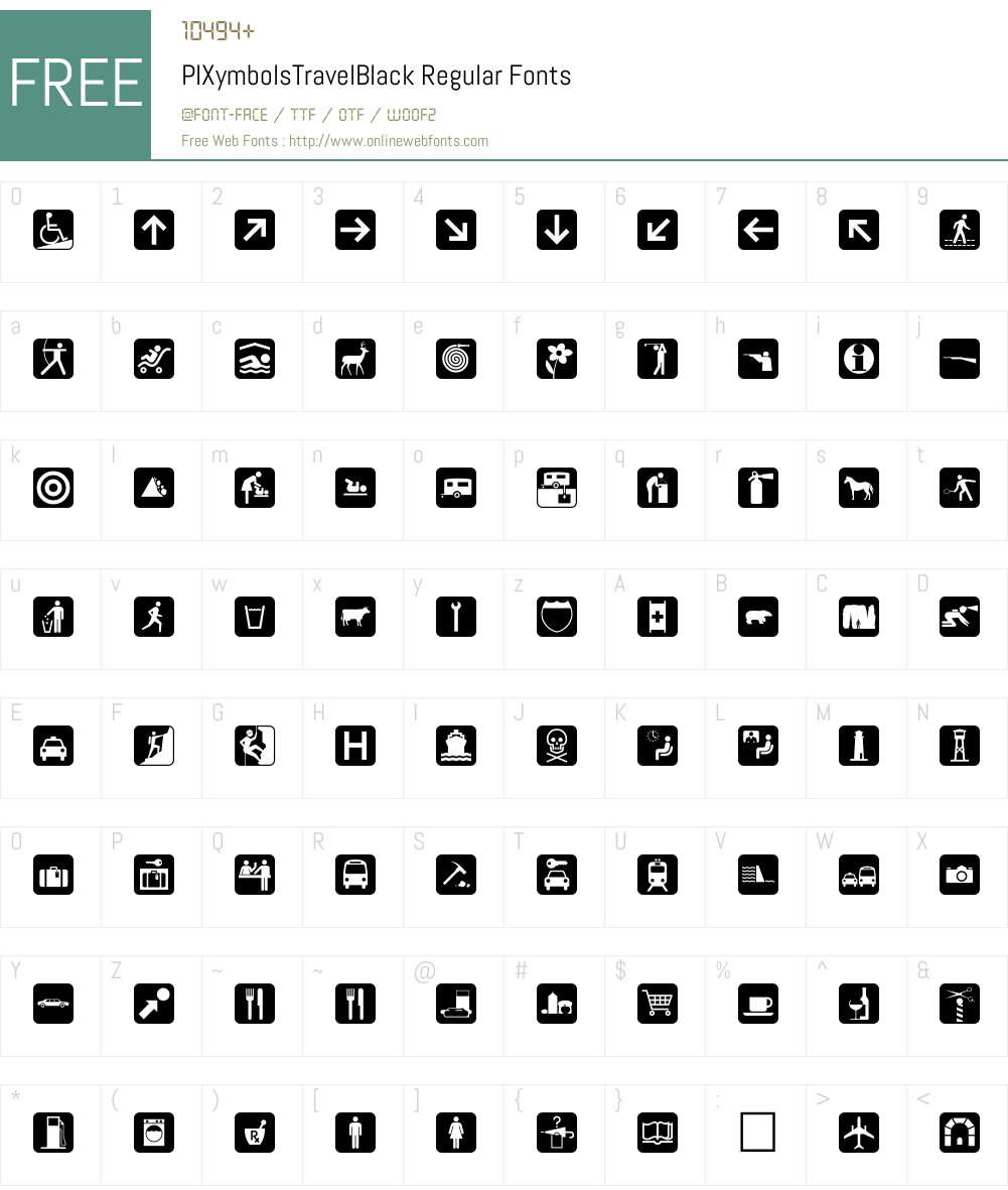 PIXymbolsTravelBlack-Roman Font Screenshots