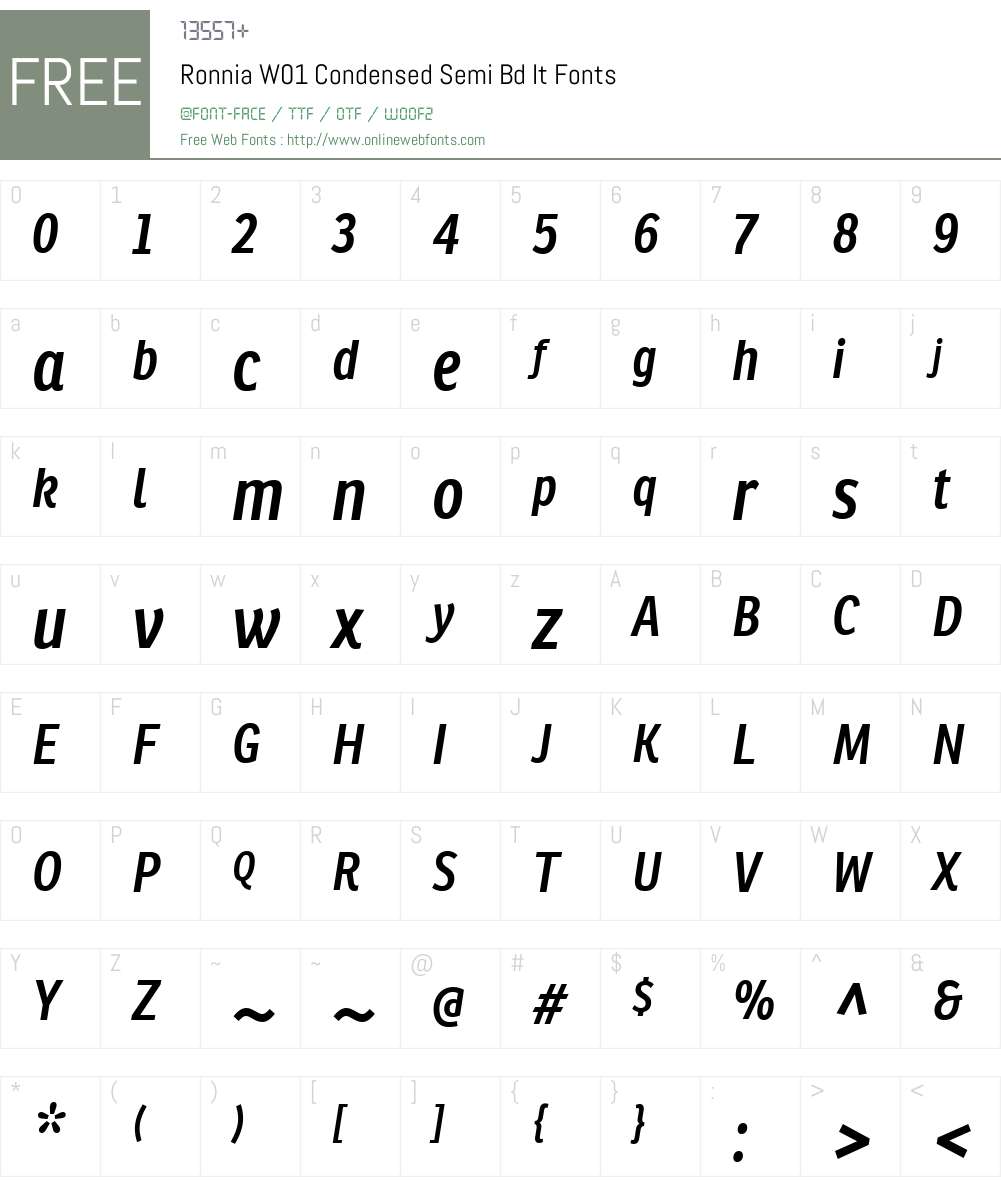 RonniaW01-CondensedSemiBdIt Font Screenshots