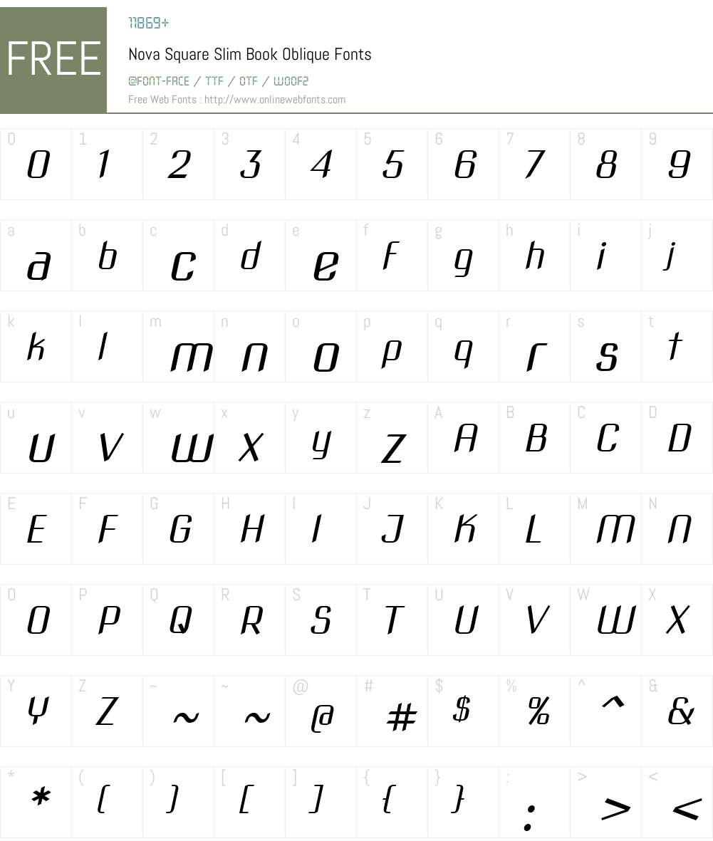 Nova Square Slim Book Oblique 3.1.0; 2021-05-23 Fonts Free Download ...
