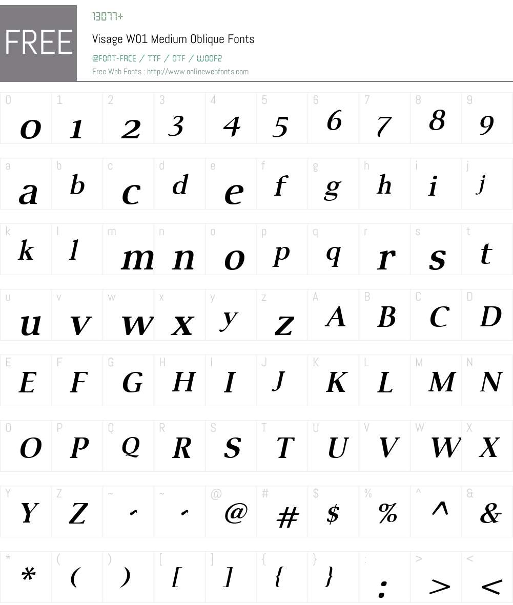 VisageW01-MediumOblique Font Screenshots