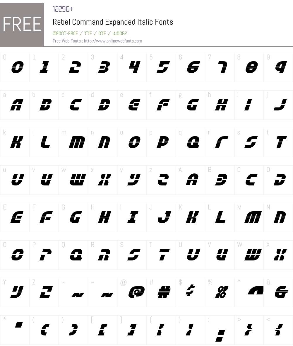 Rebel Command Expanded Italic Font Screenshots