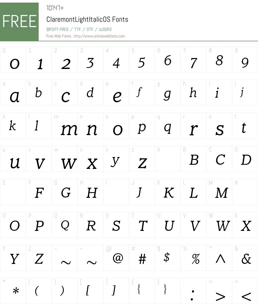 ClaremontLightItalicOS Font Screenshots