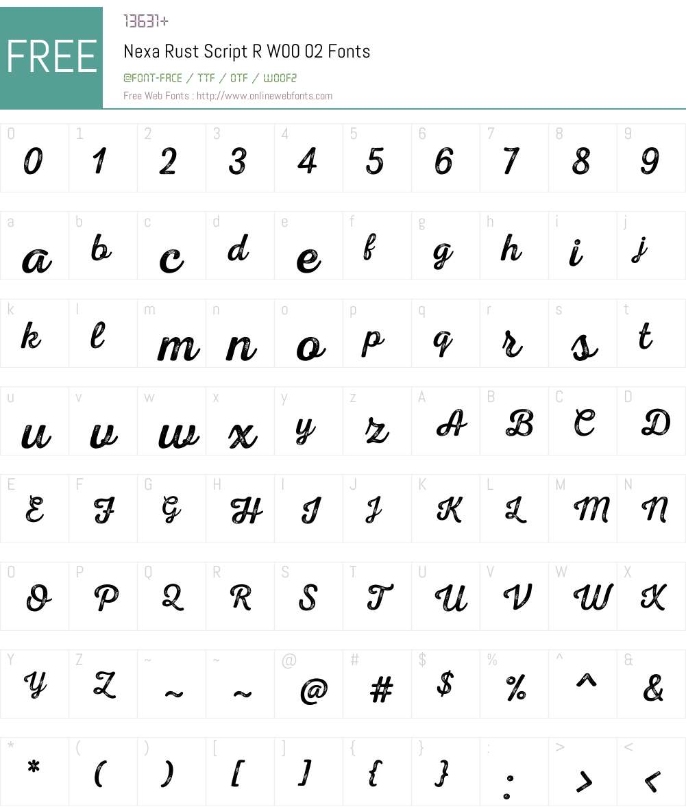 NexaRustScriptRW00-02 Font Screenshots
