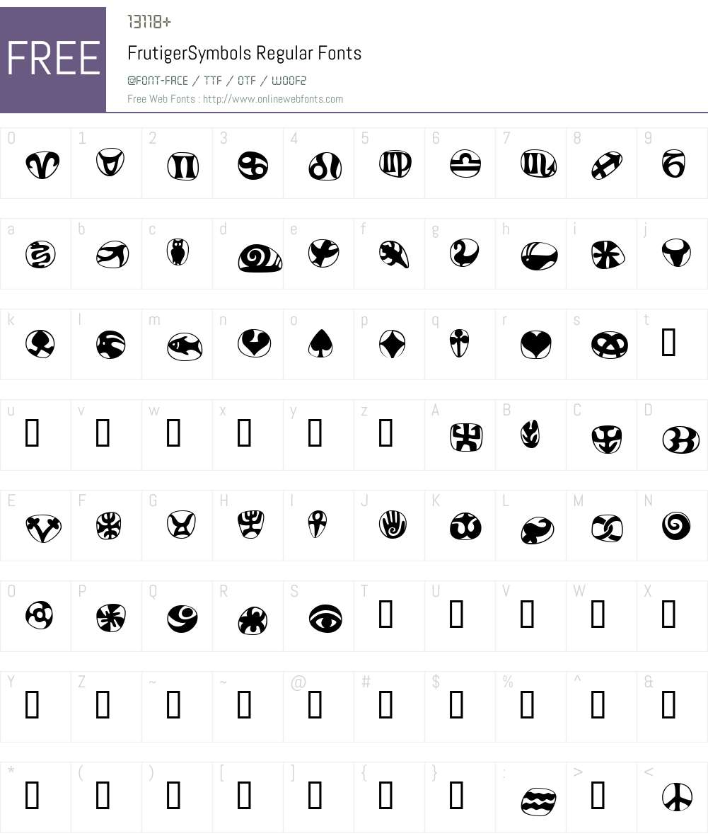 FrutigerSymbols Regular Font Screenshots