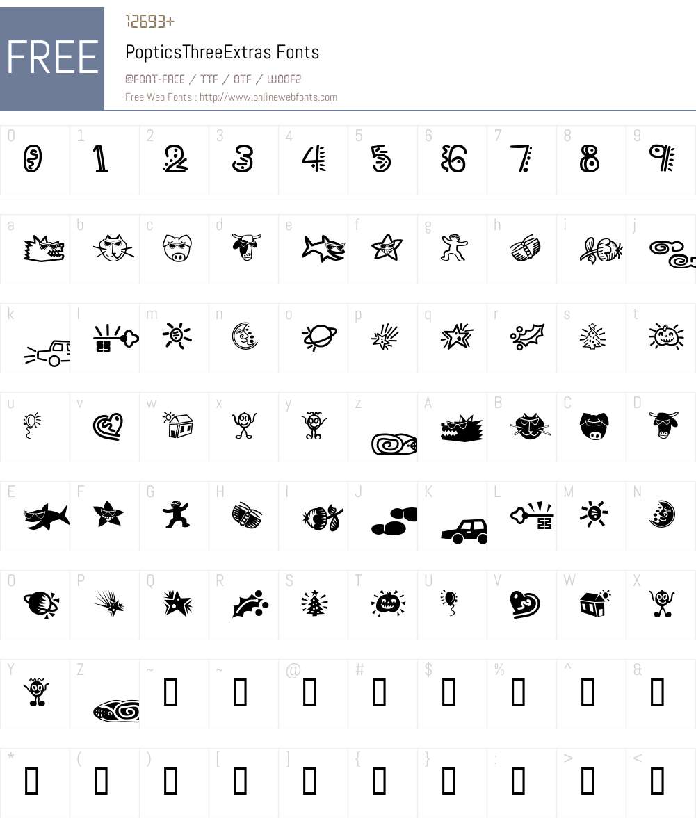 PopticsThreeExtras Font Screenshots
