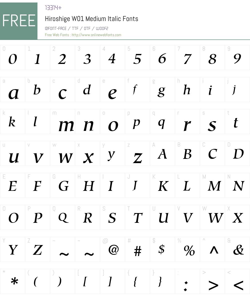 HiroshigeW01-MediumItalic Font Screenshots