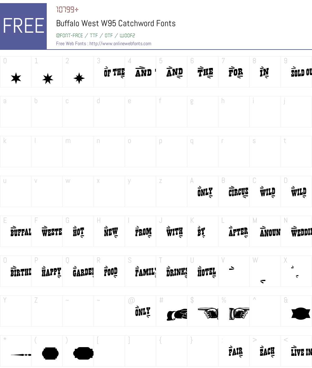 BuffaloWestW95-Catchword Font Screenshots