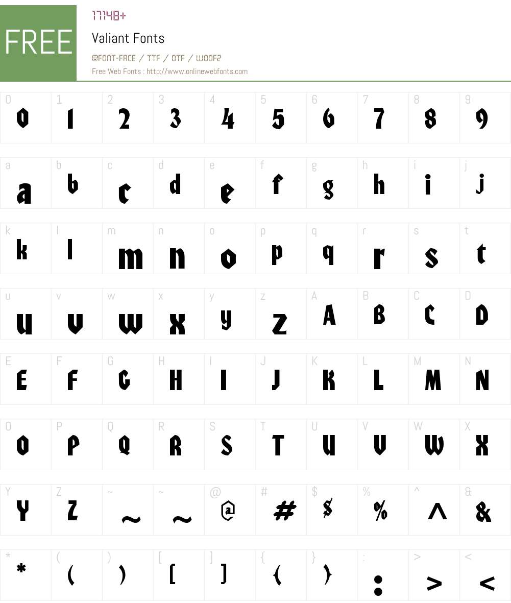 Valiant Font Screenshots