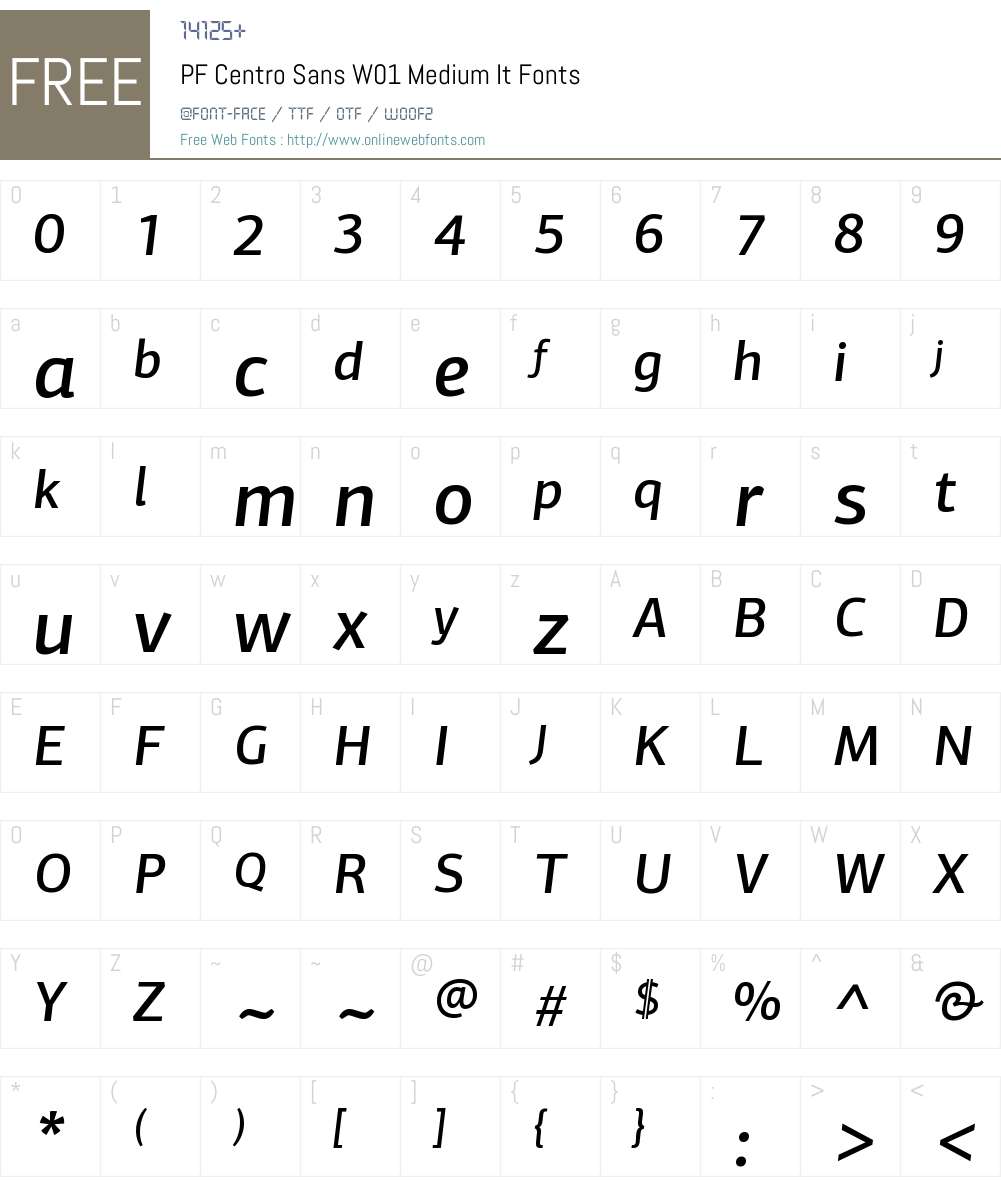 PFCentroSansW01-MediumIt Font Screenshots