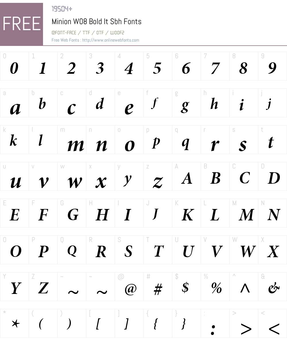 MinionW08-BoldItSbh Font Screenshots