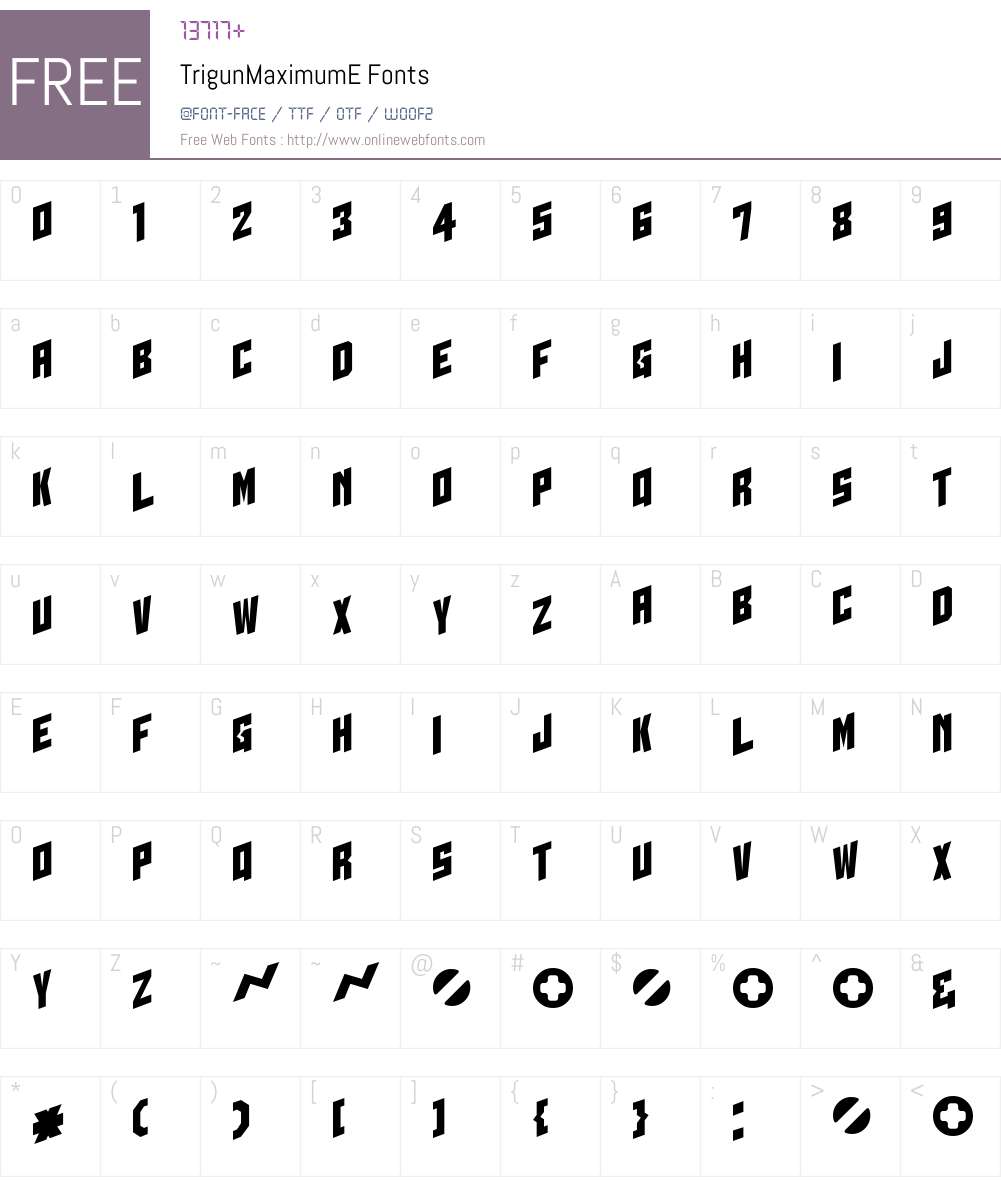 TrigunMaximumE Font Screenshots