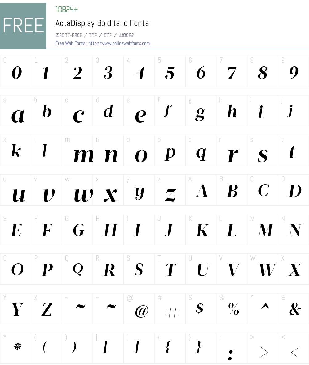 ActaDisplay-BoldItalic Font Screenshots