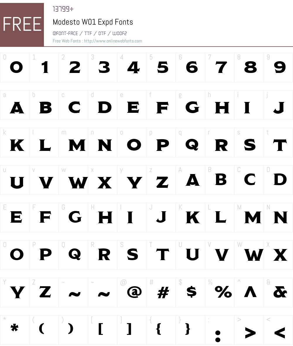 ModestoW01-Expd Font Screenshots