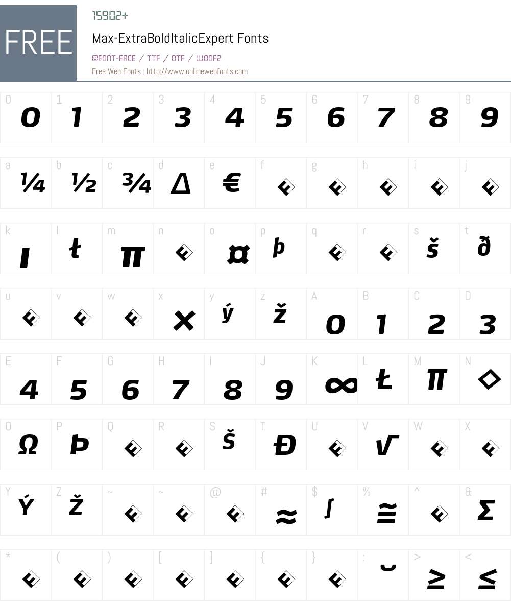 Max-ExtraBoldItalicExpert Font Screenshots