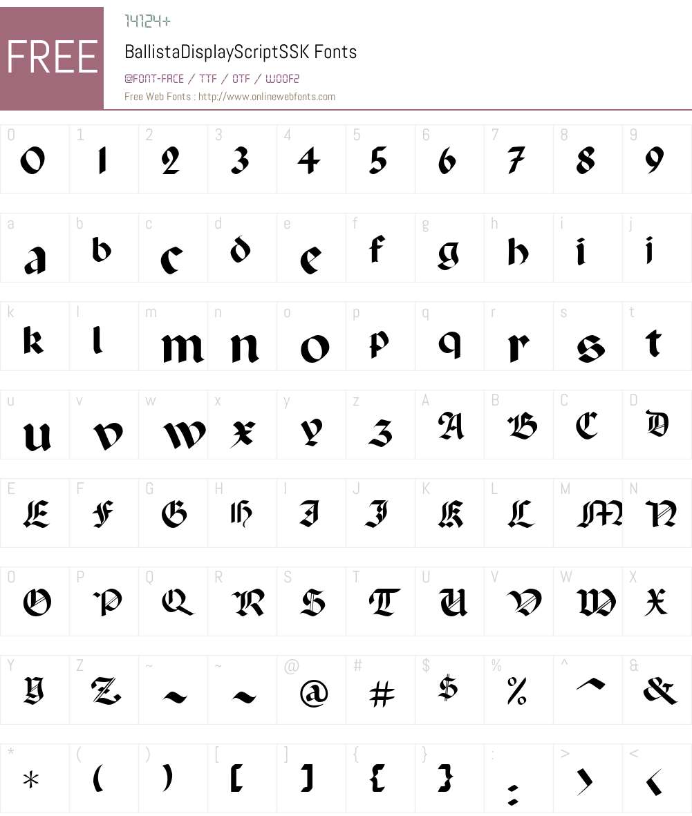 BallistaDisplayScriptSSK Font Screenshots