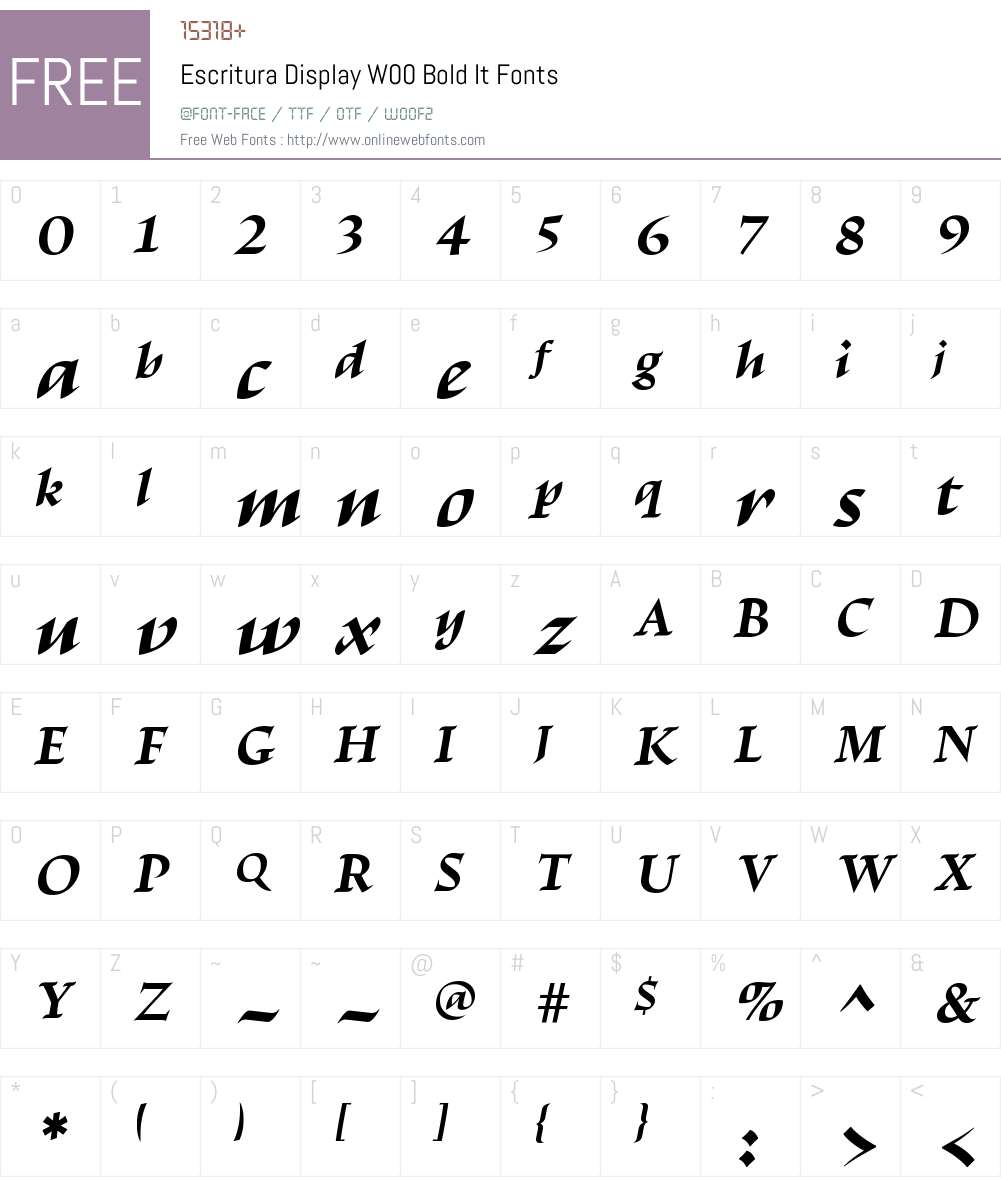 EscrituraDisplayW00-BoldIt Font Screenshots