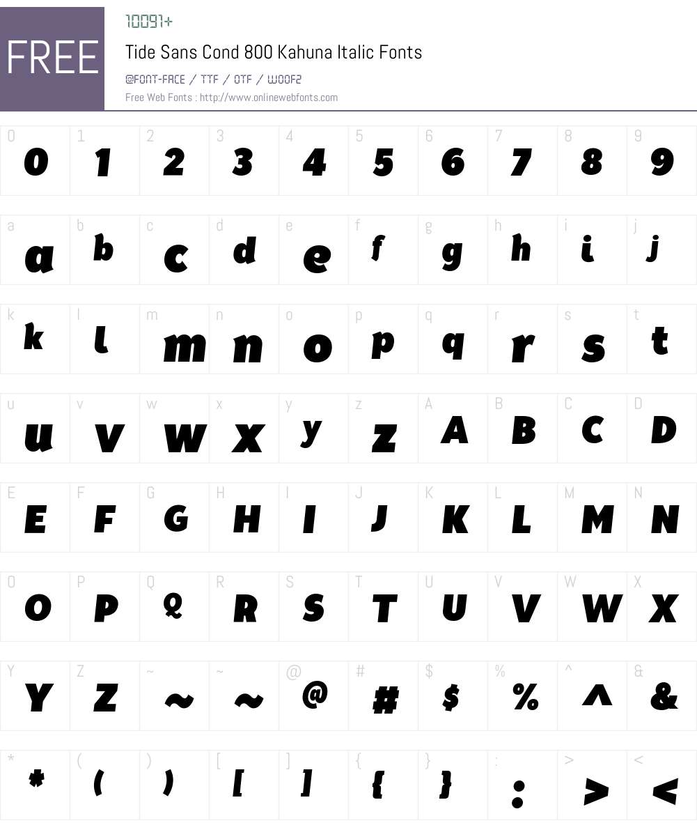 Tide Sans Cond 800 Kahuna Itali Font Screenshots