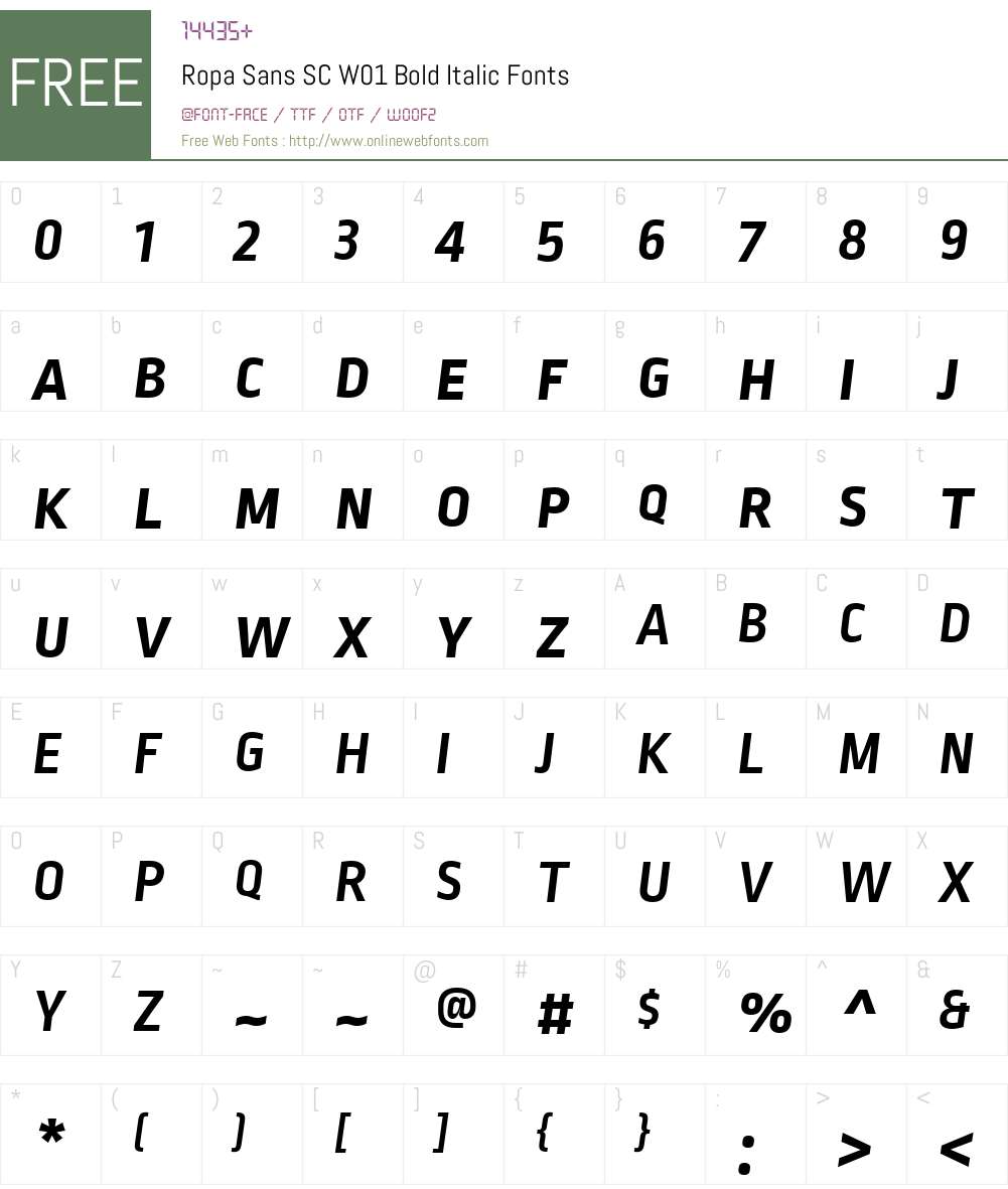 RopaSansSCW01-BoldItalic Font Screenshots