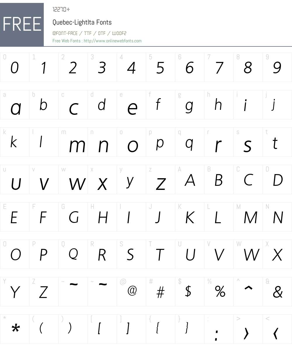 Quebec-LightIta Font Screenshots