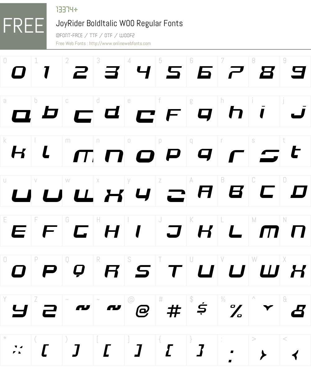 JoyRiderBoldItalicW00-Rg Font Screenshots