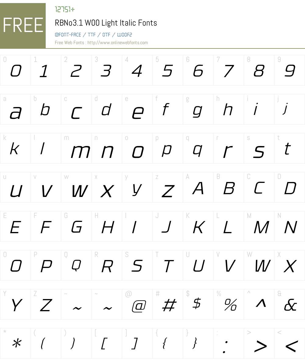 RBNo3.1W00-LightItalic Font Screenshots