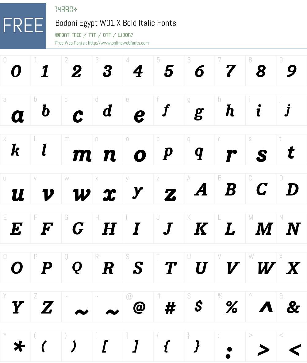 BodoniEgyptW01-XBoldItalic Font Screenshots
