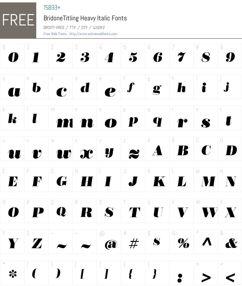 BridoneTitlingHeavy-Italic Font Screenshots