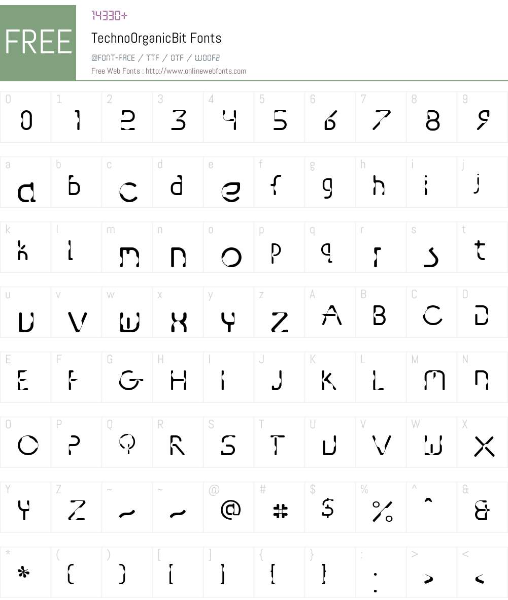 TechnoOrganicW00-Bit Font Screenshots