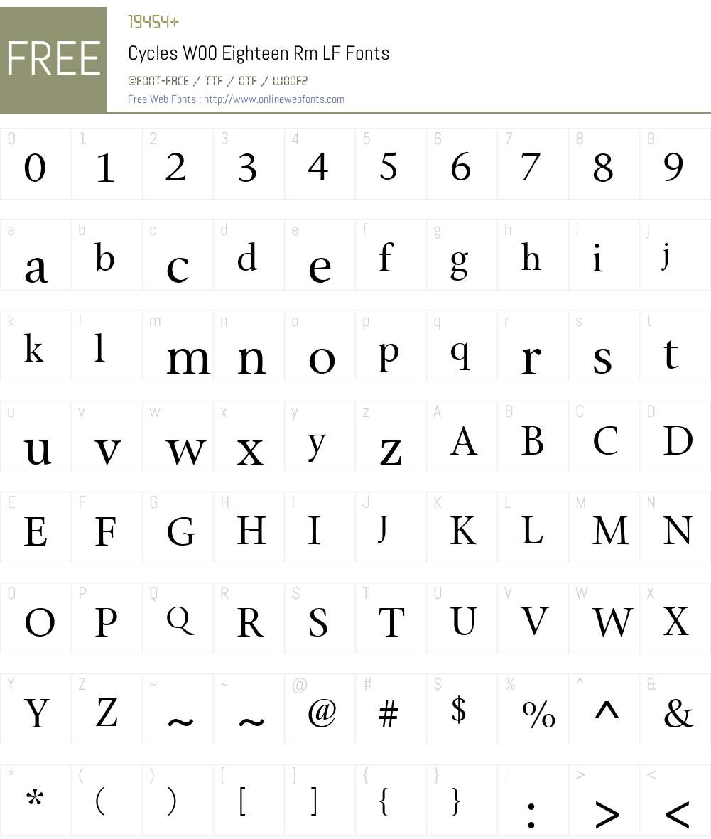 CyclesW00-EighteenRmLF Font Screenshots