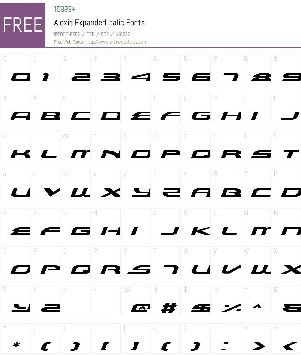 Alexis Expanded Italic Font Screenshots