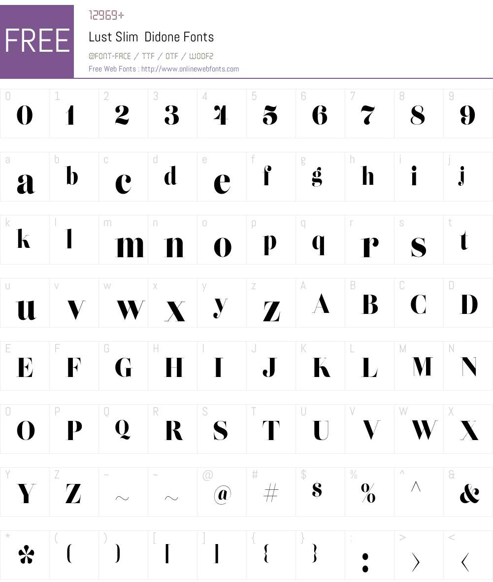 Lust Slim Didone Font Screenshots