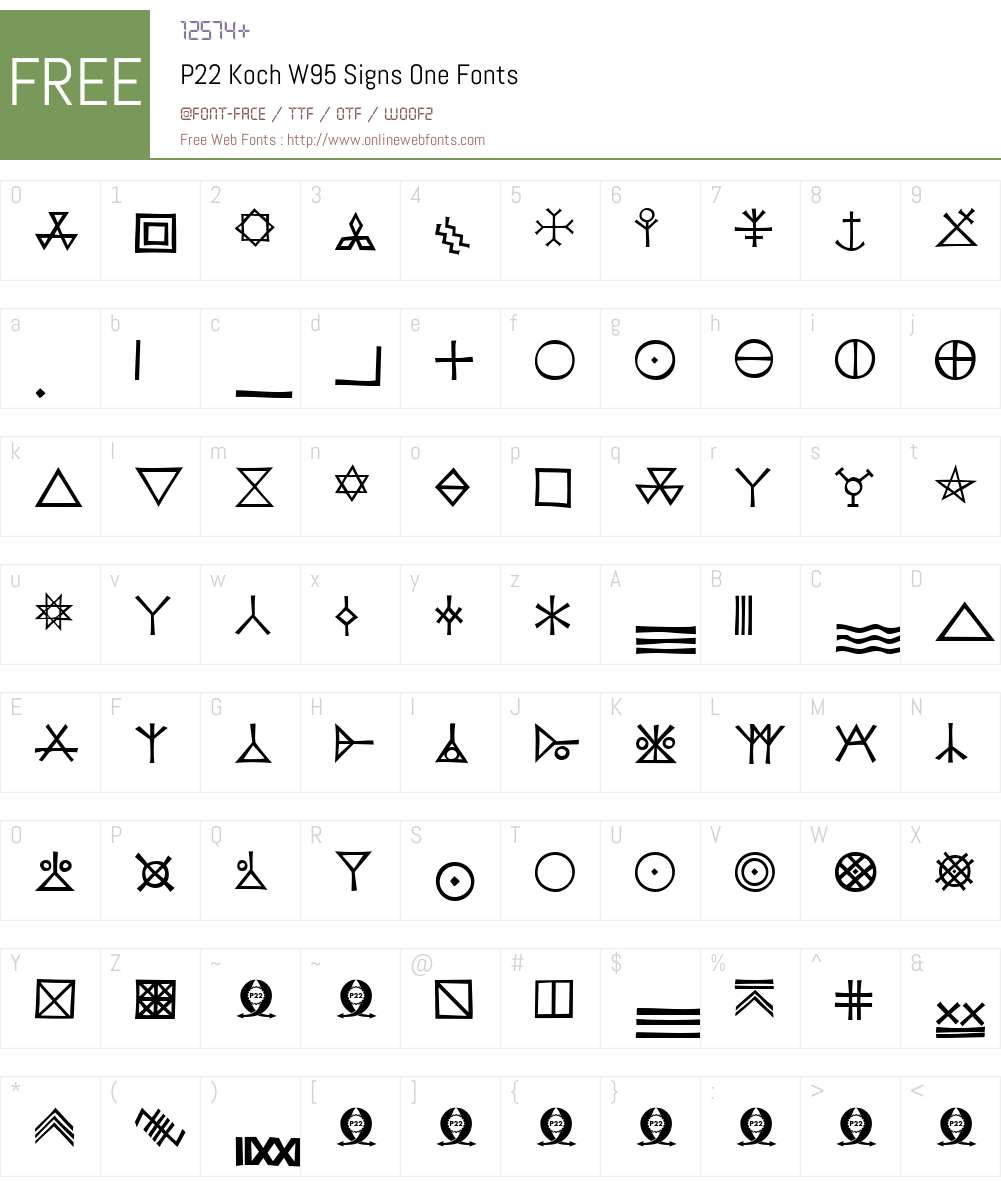 P22KochW95-SignsOne Font Screenshots