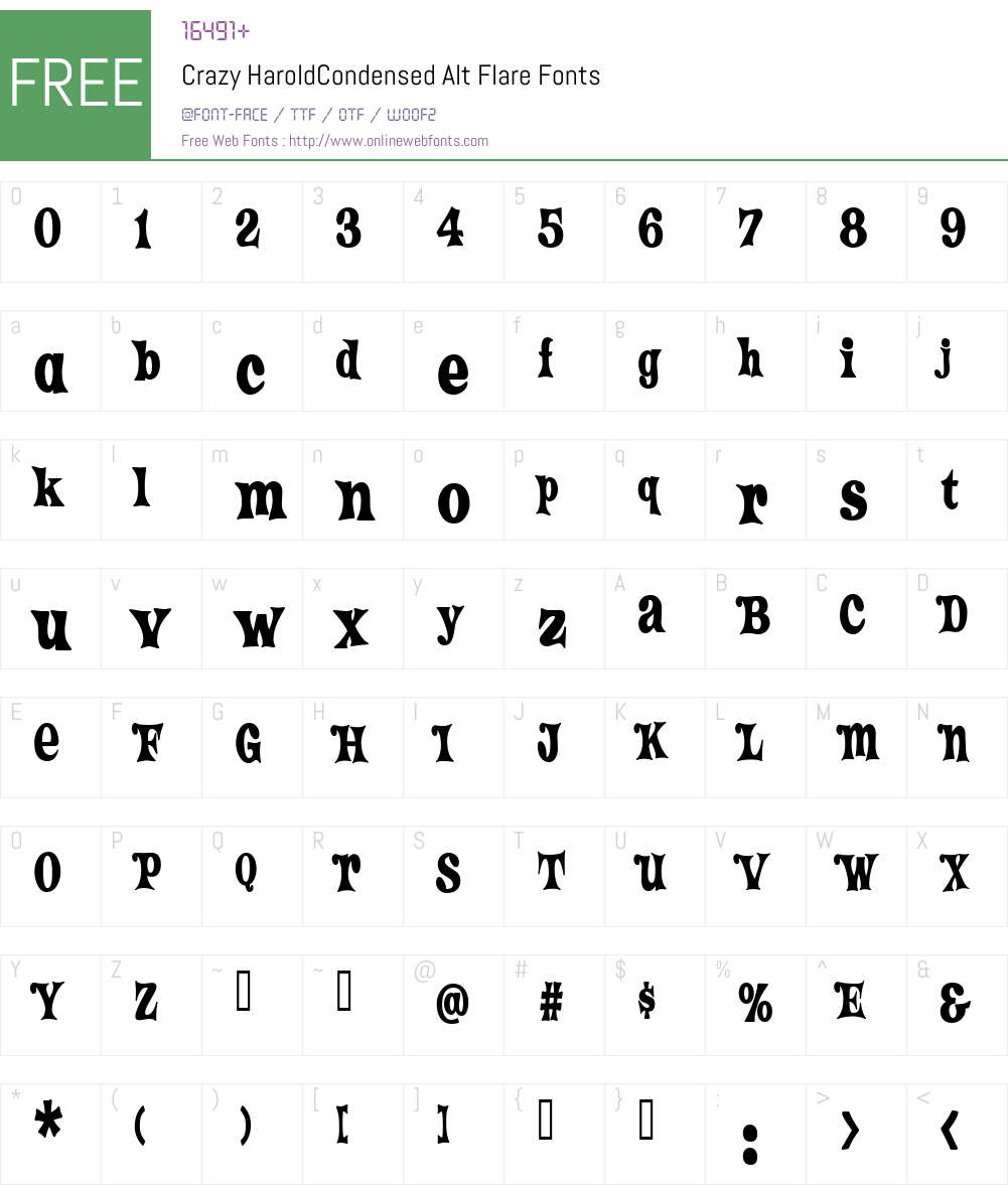 Crazy HaroldCondensed Alt Flare Font Screenshots