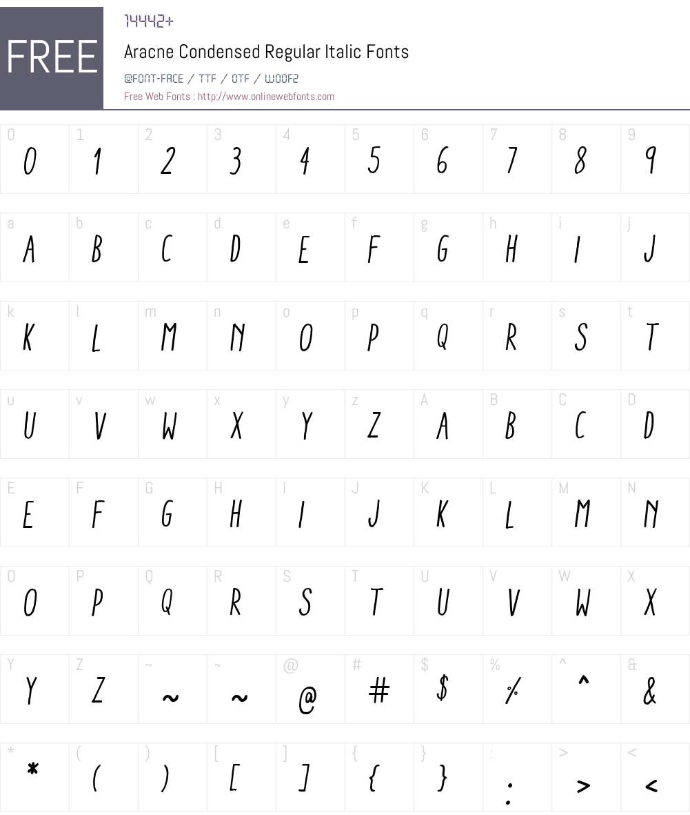 Aracne Condensed Regular Italic Font Screenshots