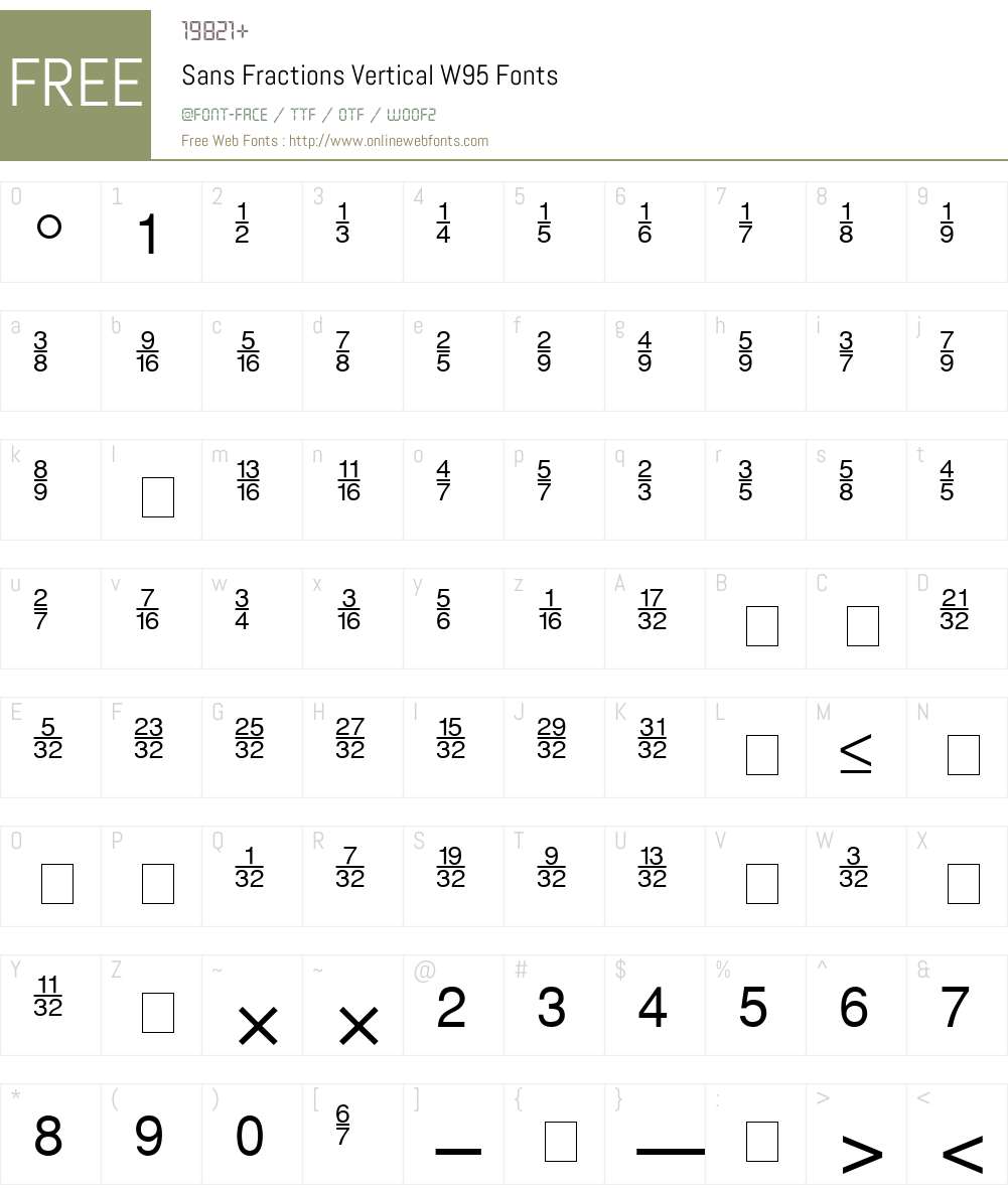 SansFractionsVerticalW95 Font Screenshots