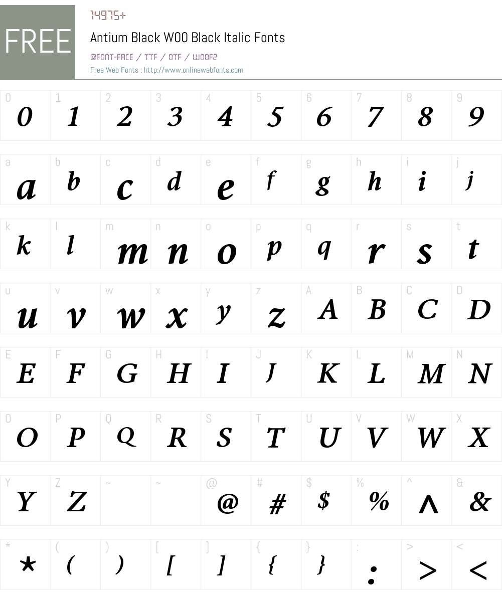 AntiumBlackW00-BlackItalic Font Screenshots