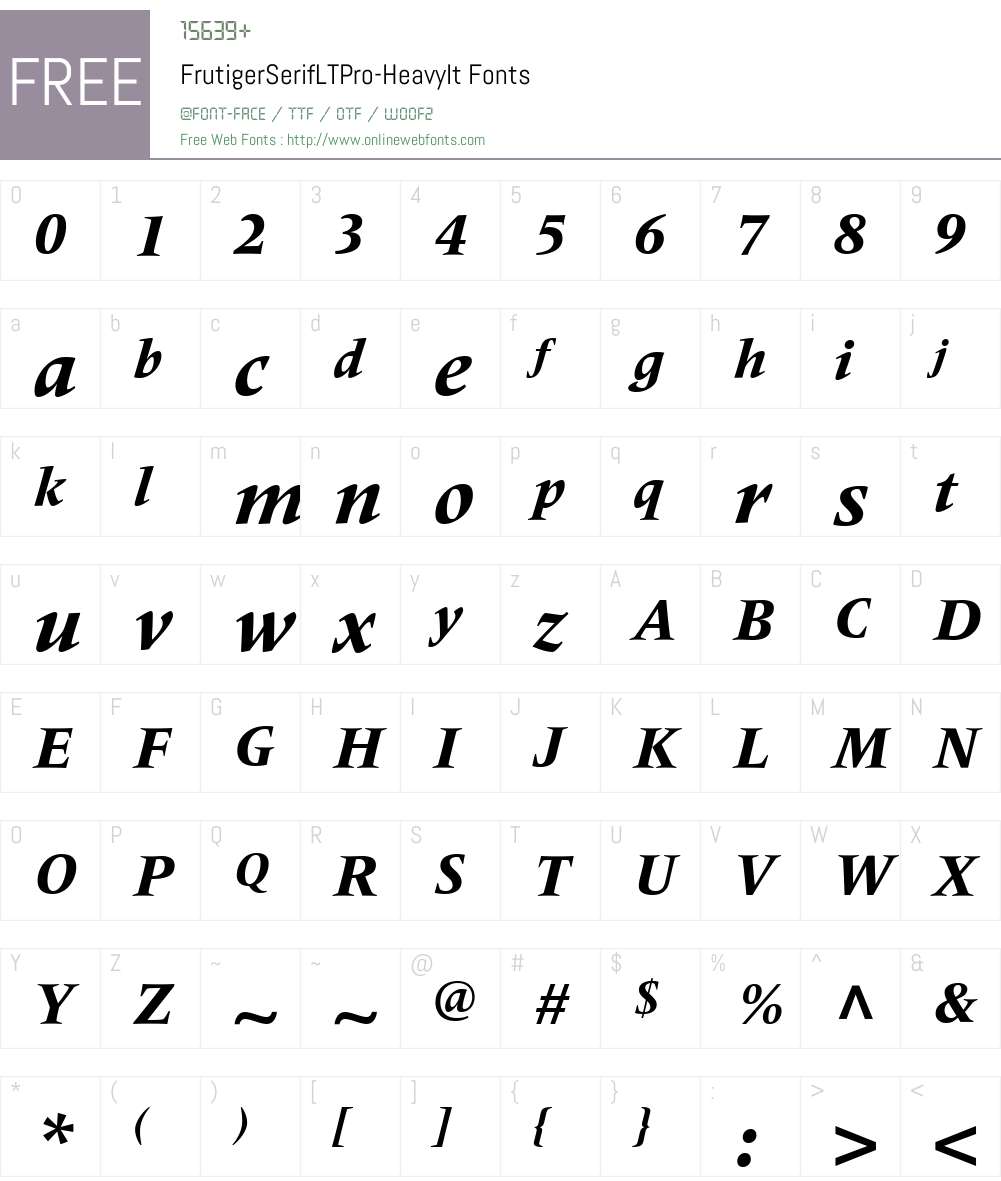 FrutigerSerifLTPro-HeavyIt Font Screenshots