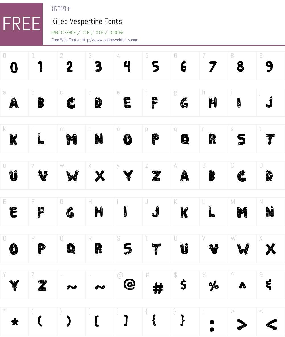 Killed Vespertine Font Screenshots