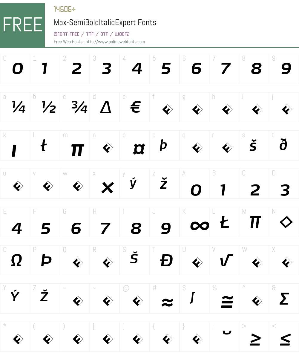 Max-SemiBoldItalicExpert Font Screenshots