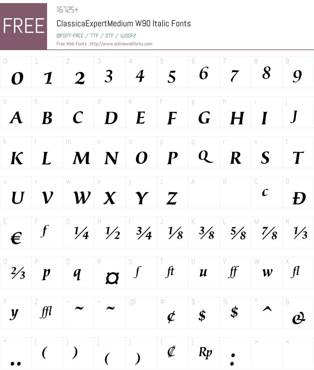 ClassicaExpertMediumW90-It Font Screenshots