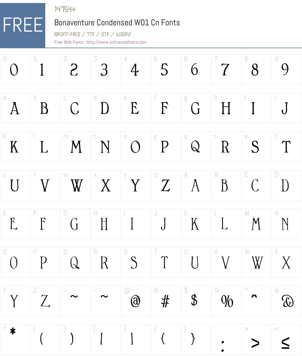 BonaventureCondensedW01-Cn Font Screenshots