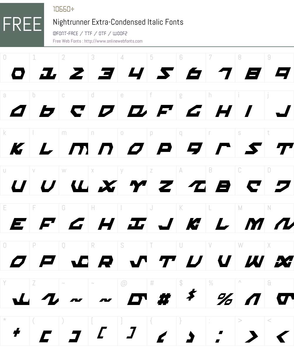 Nightrunner Extra-Condensed Italic Font Screenshots