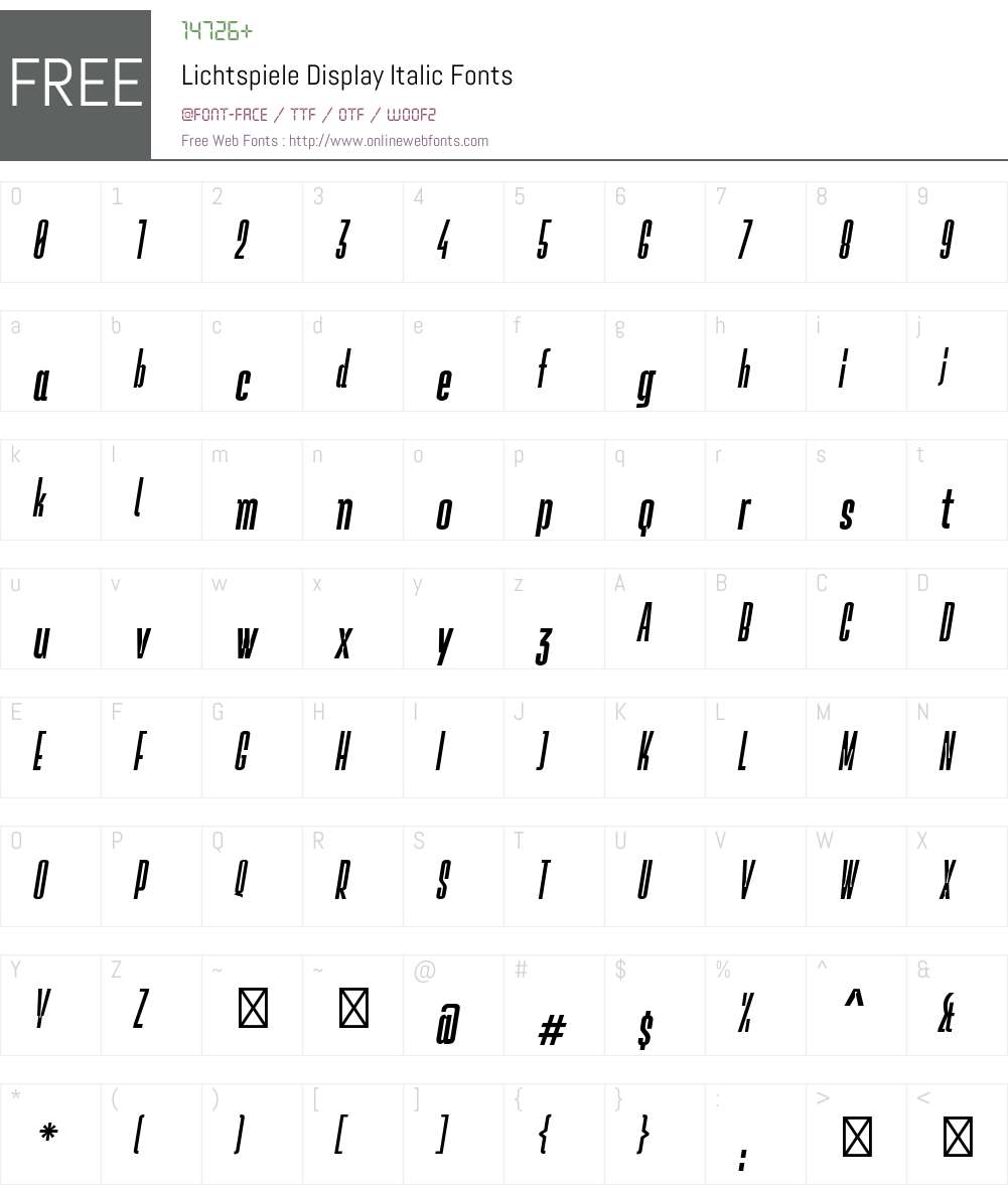 Lichtspiele-DisplayItalic Font Screenshots