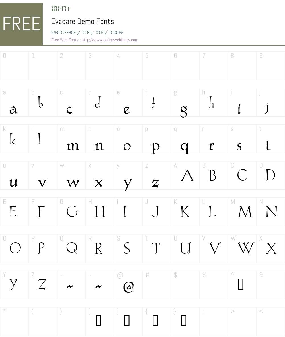 Evadare Demo Font Screenshots